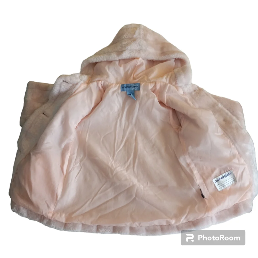Copper Key girls soft furry button up pale pink winter coat